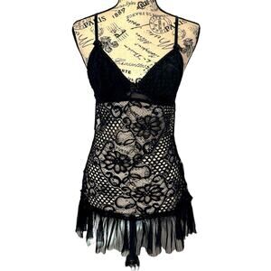 Fruit De La Passion black lace open back pleated baby doll Camisole dress Size S